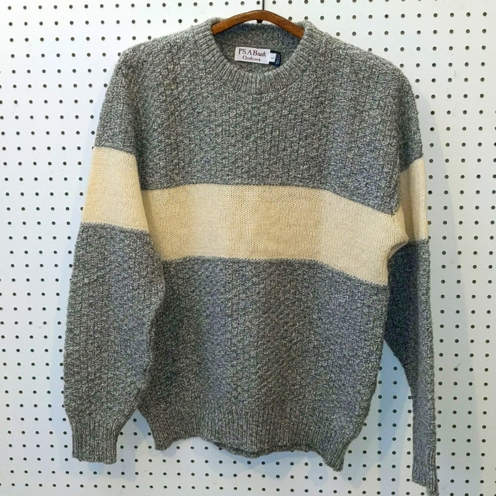Vtg Wool Blend Jos Bank Crew Sweater L